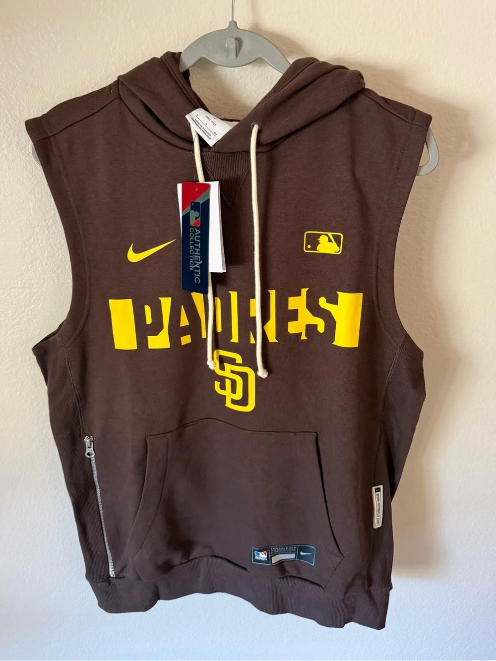 Nike Brown and Yellow Padres Sleeveless Hoodie